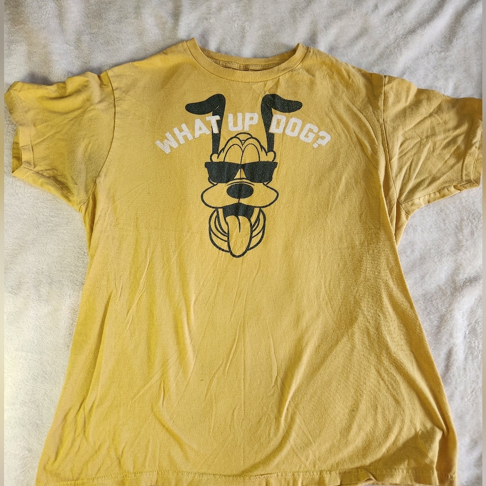 Disney Parks Authentic Pluto "What Up Dog?" Unisex Large Cotton Tee Shirt